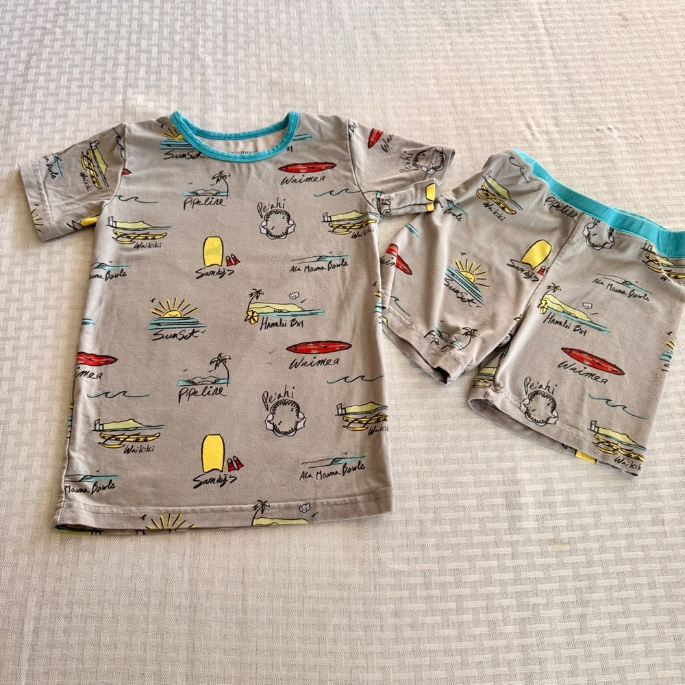 Coco Moon Hawaii Bamboo Pajamas 3T Surf Print Short Sleeve Summer PJ Set